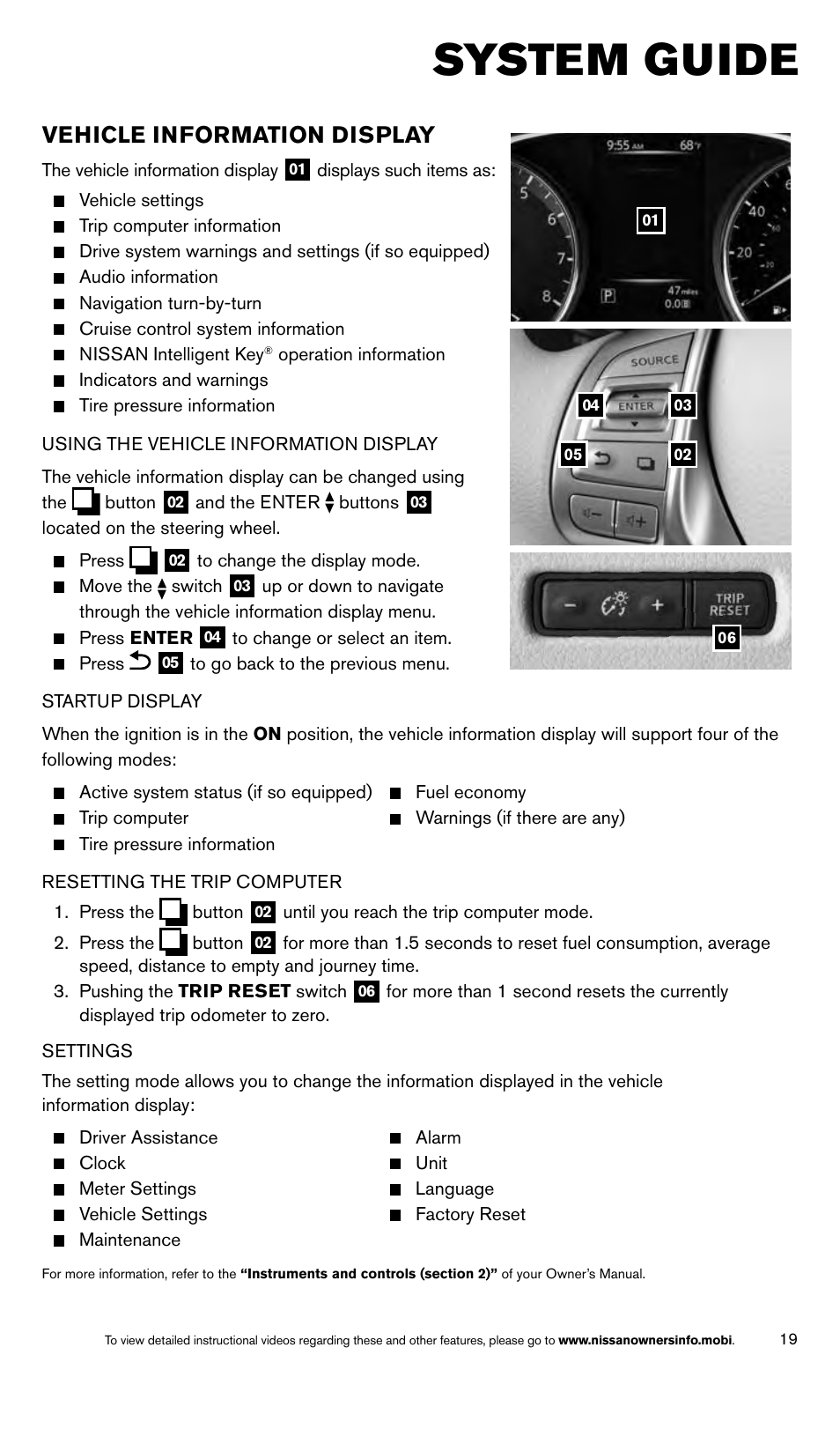 System guide, Vehicle information display | NISSAN 2014 Rogue - Quick Reference Guide User Manual | Page 21 / 28