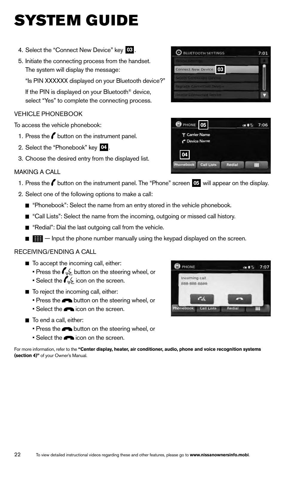 System guide | NISSAN 2014 Rogue - Quick Reference Guide User Manual | Page 24 / 28