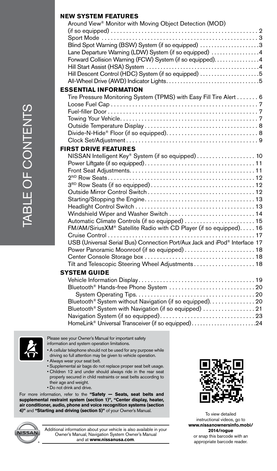 NISSAN 2014 Rogue - Quick Reference Guide User Manual | Page 3 / 28