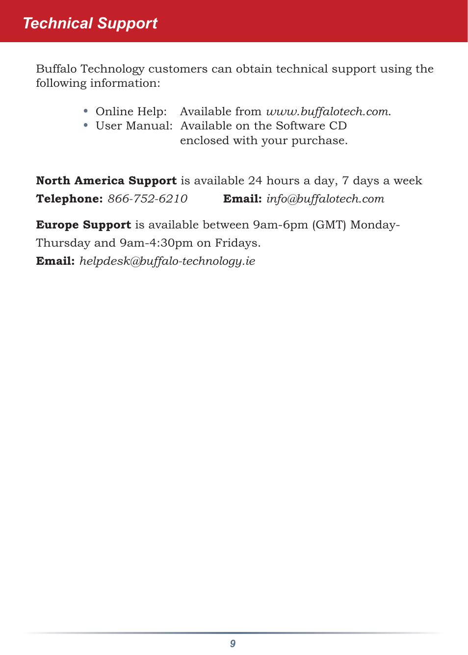 Technical support | Buffalo Technology LINKSTATION HS-DGL User Manual | Page 9 / 9