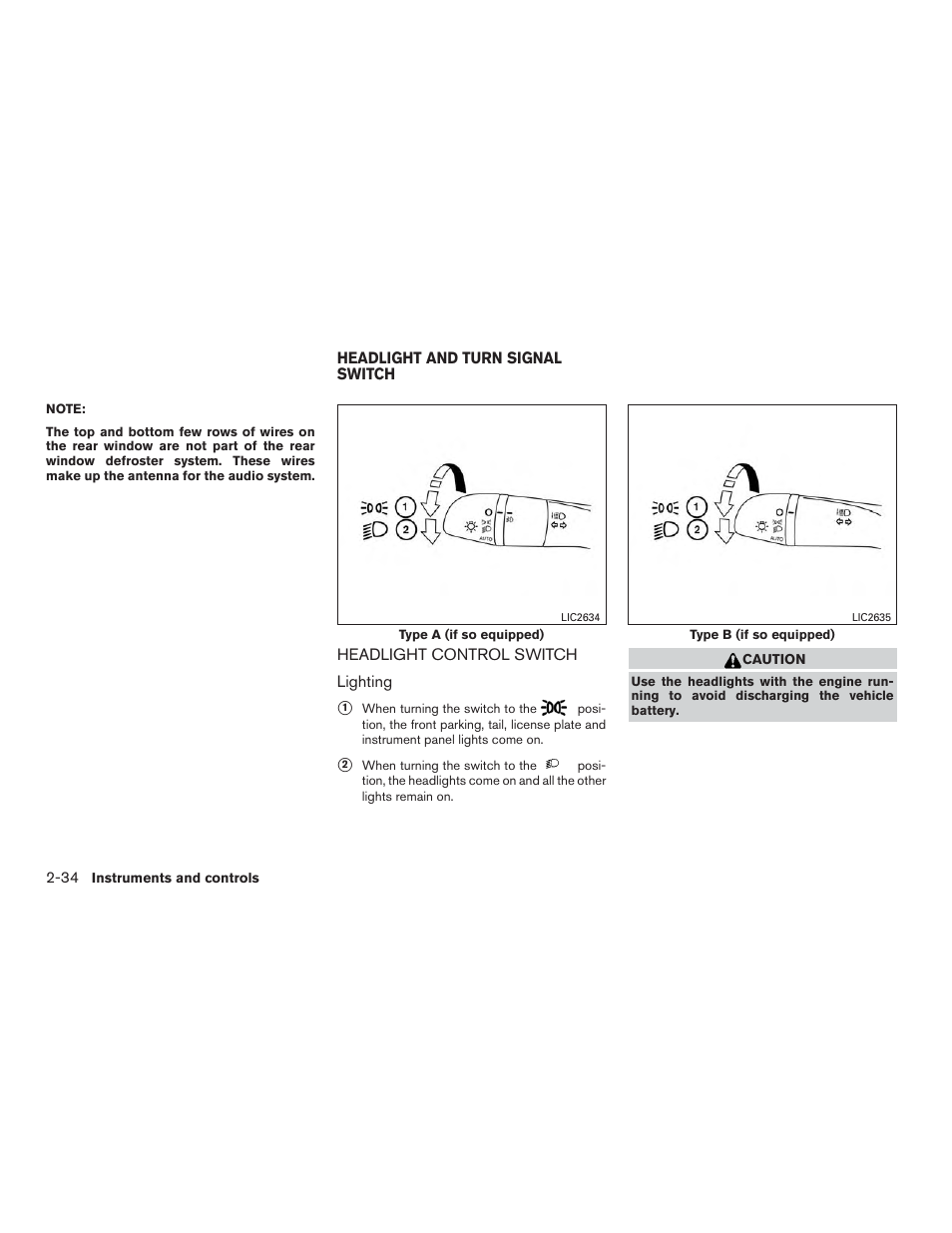 Headlight and turn signal switch -34, Headlight control switch -34 | NISSAN 2015 Rogue - Owner's Manual User Manual | Page 119 / 440