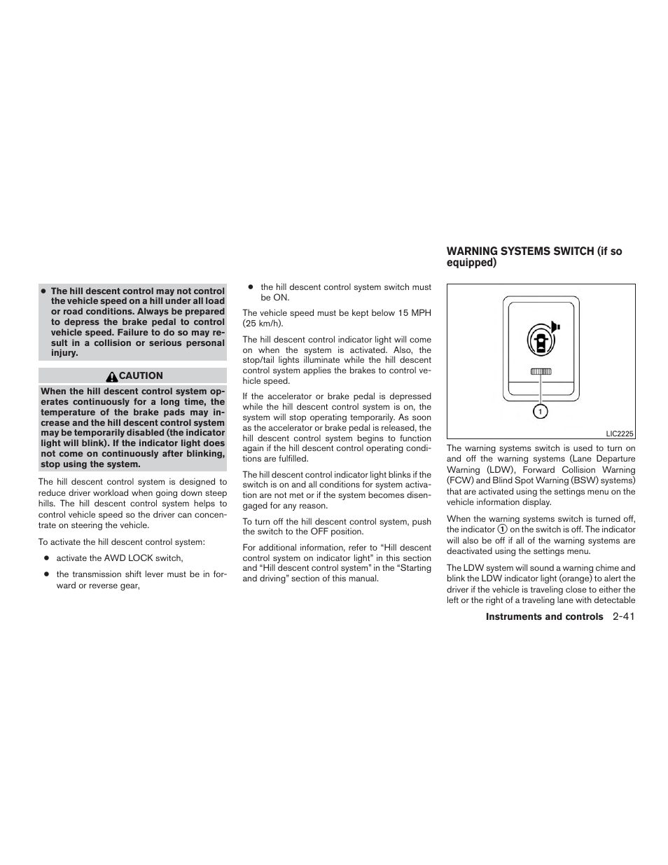 Warning systems switch (if so equipped) -41 | NISSAN 2015 Rogue - Owner's Manual User Manual | Page 126 / 440