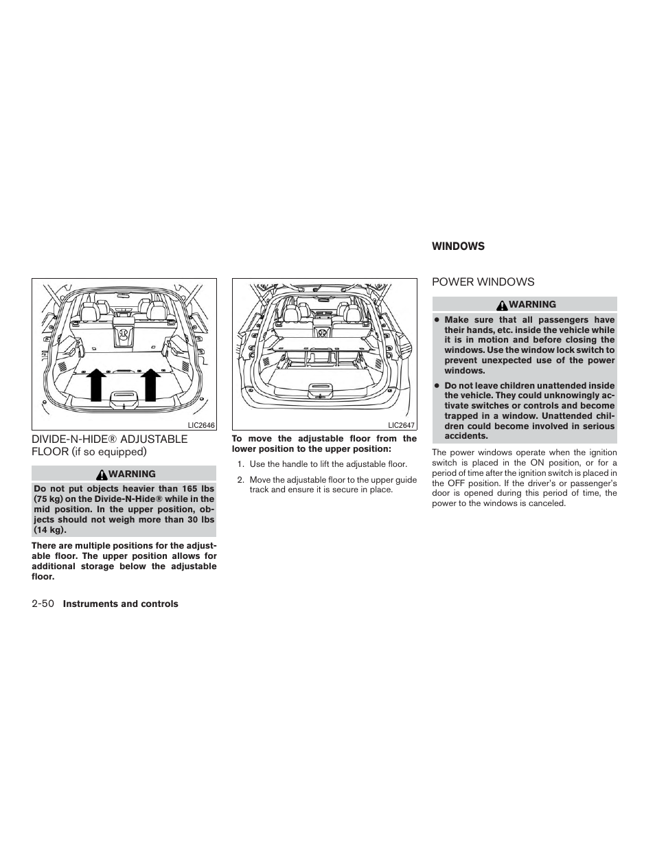 Windows -50, Power windows -50 | NISSAN 2015 Rogue - Owner's Manual User Manual | Page 135 / 440