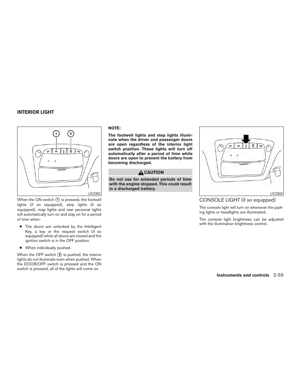 Interior light -55, Console light (if so equipped) -55 | NISSAN 2015 Rogue - Owner's Manual User Manual | Page 140 / 440