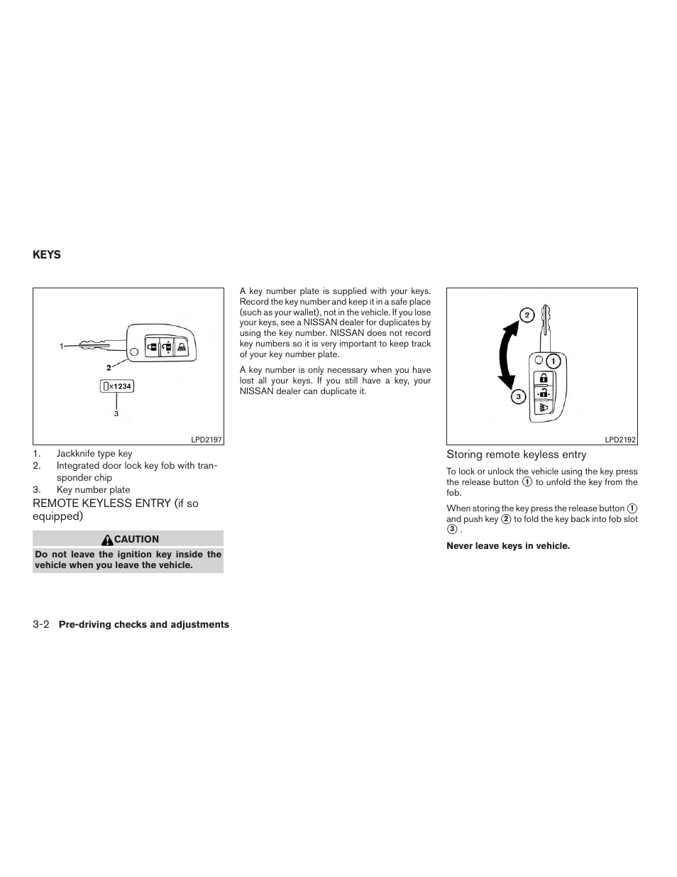 Keys -2, Remote keyless entry (if so equipped) -2 | NISSAN 2015 Rogue - Owner's Manual User Manual | Page 143 / 440