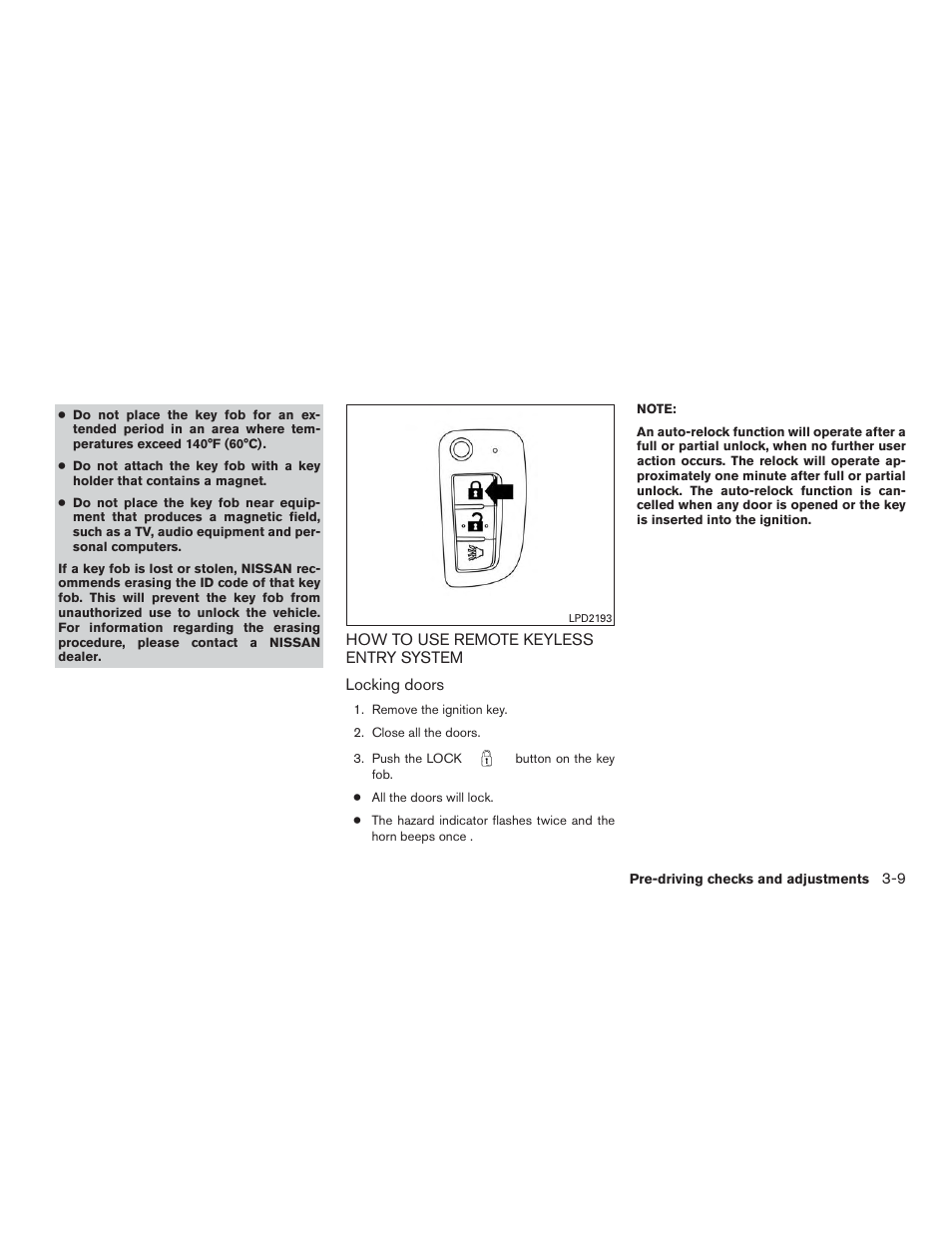 How to use remote keyless entry system -9 | NISSAN 2015 Rogue - Owner's Manual User Manual | Page 150 / 440