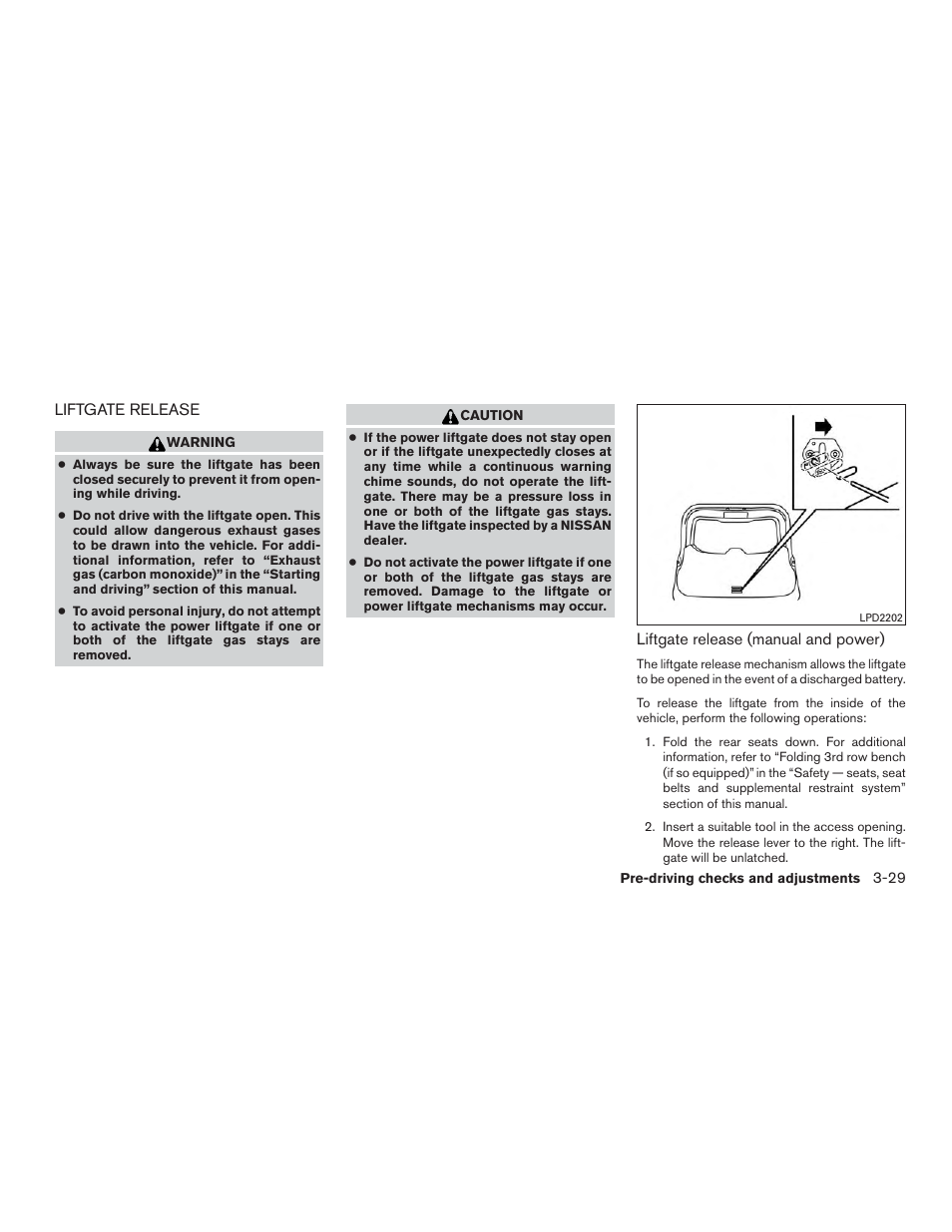 Liftgate release -29 | NISSAN 2015 Rogue - Owner's Manual User Manual | Page 170 / 440