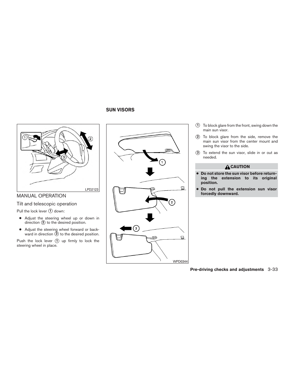 Manual operation -33, Sun visors -33 | NISSAN 2015 Rogue - Owner's Manual User Manual | Page 174 / 440