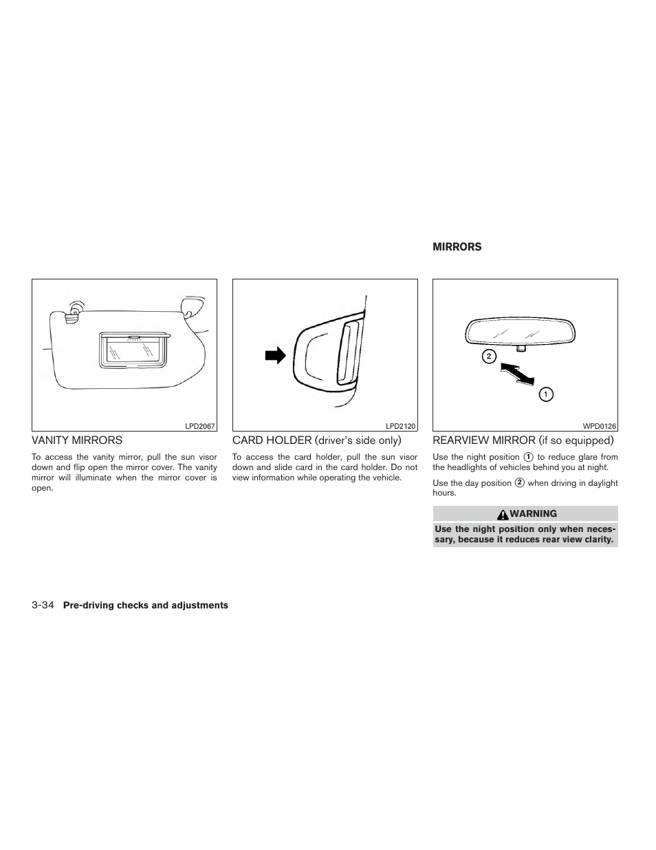 Mirrors -34, Rearview mirror (if so equipped) -34 | NISSAN 2015 Rogue - Owner's Manual User Manual | Page 175 / 440