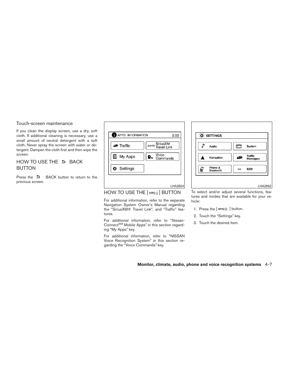 How to use the, Back button -7, Button -7 | NISSAN 2015 Rogue - Owner's Manual User Manual | Page 184 / 440