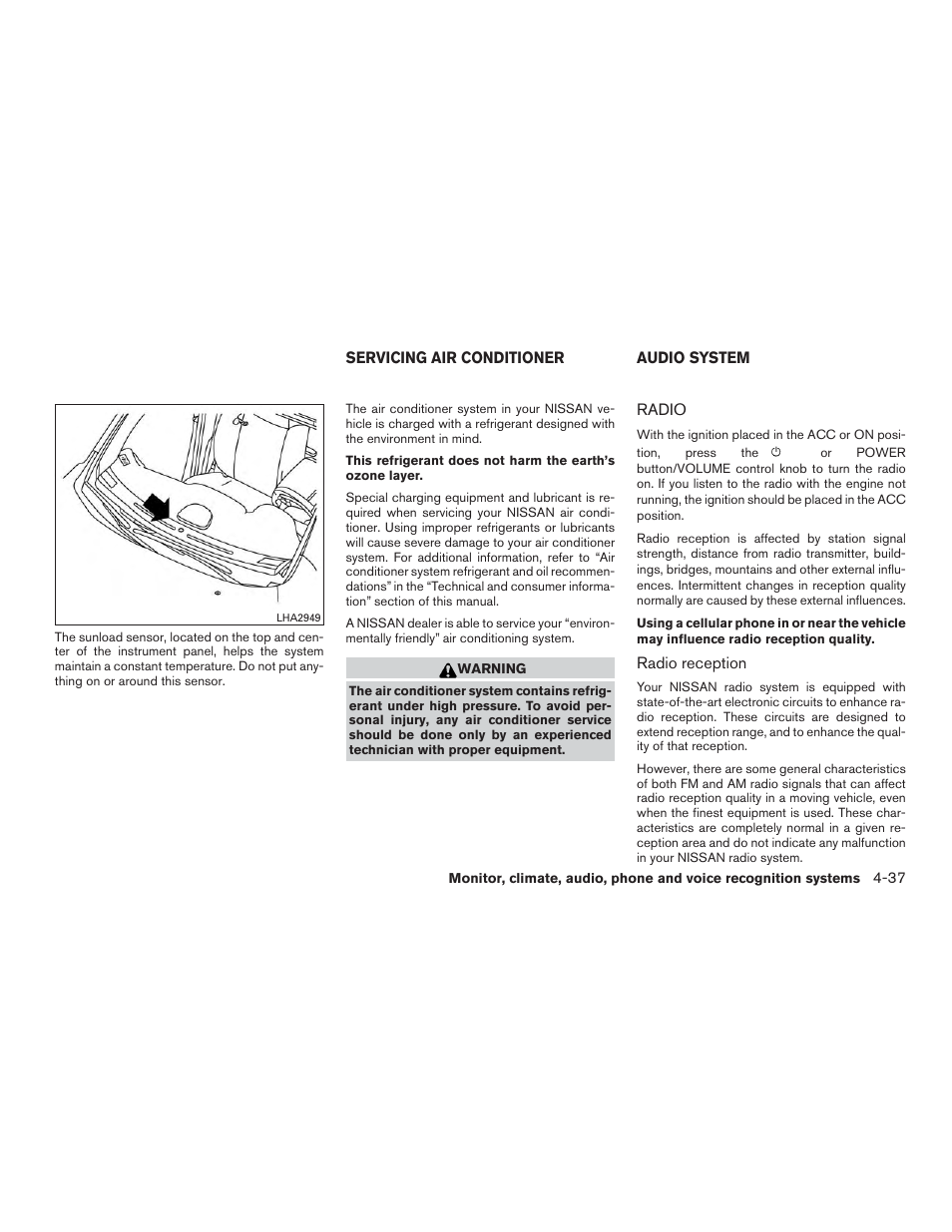 Servicing air conditioner -37 audio system -37, Radio -37 | NISSAN 2015 Rogue - Owner's Manual User Manual | Page 214 / 440