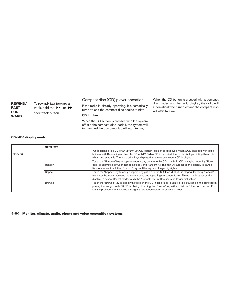 Compact disc (cd) player operation | NISSAN 2015 Rogue - Owner's Manual User Manual | Page 237 / 440