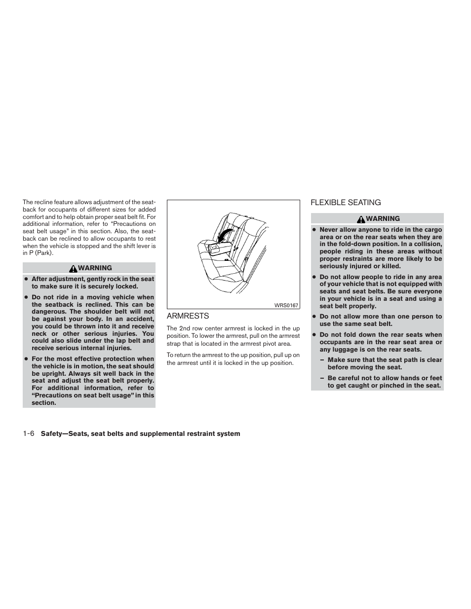 Armrests -6 flexible seating -6 | NISSAN 2015 Rogue - Owner's Manual User Manual | Page 25 / 440