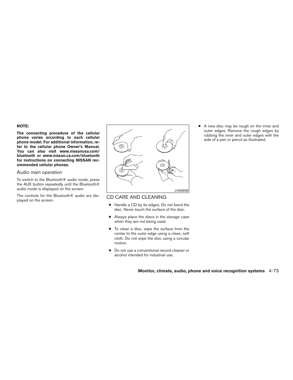 Cd care and cleaning -73 | NISSAN 2015 Rogue - Owner's Manual User Manual | Page 250 / 440