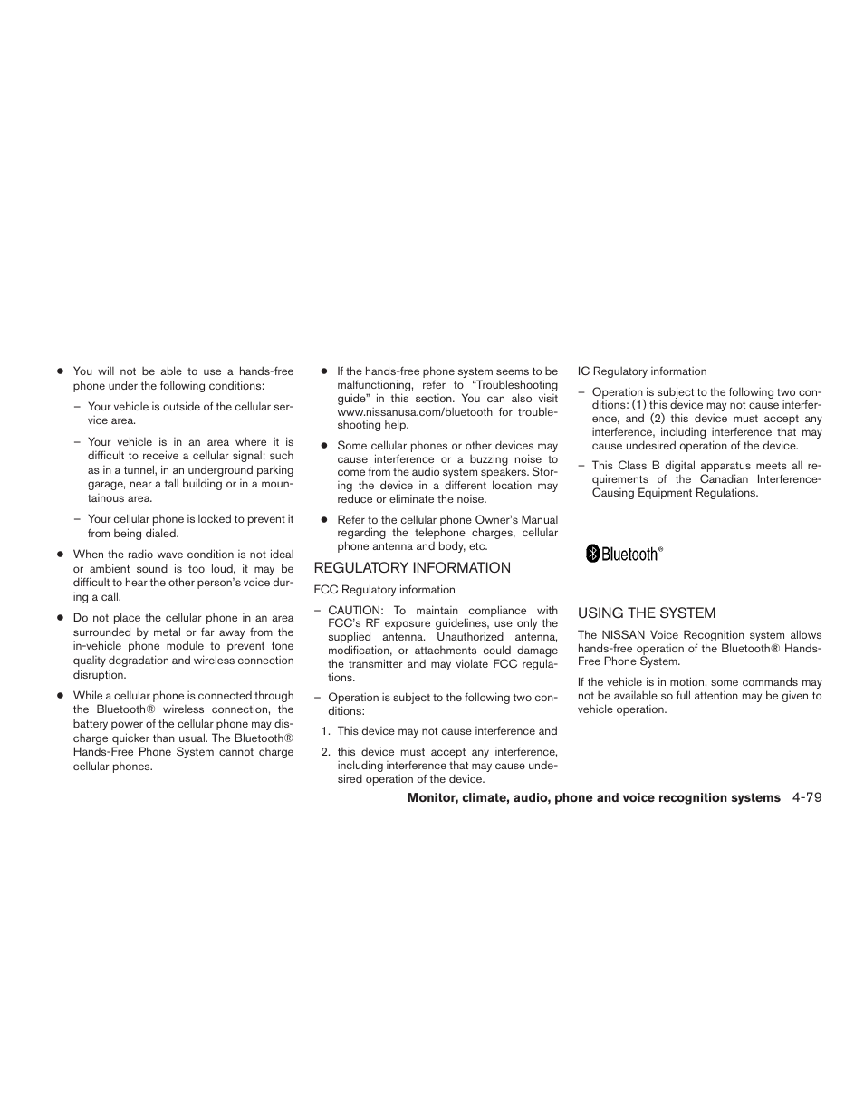 Regulatory information -79 using the system -79 | NISSAN 2015 Rogue - Owner's Manual User Manual | Page 256 / 440