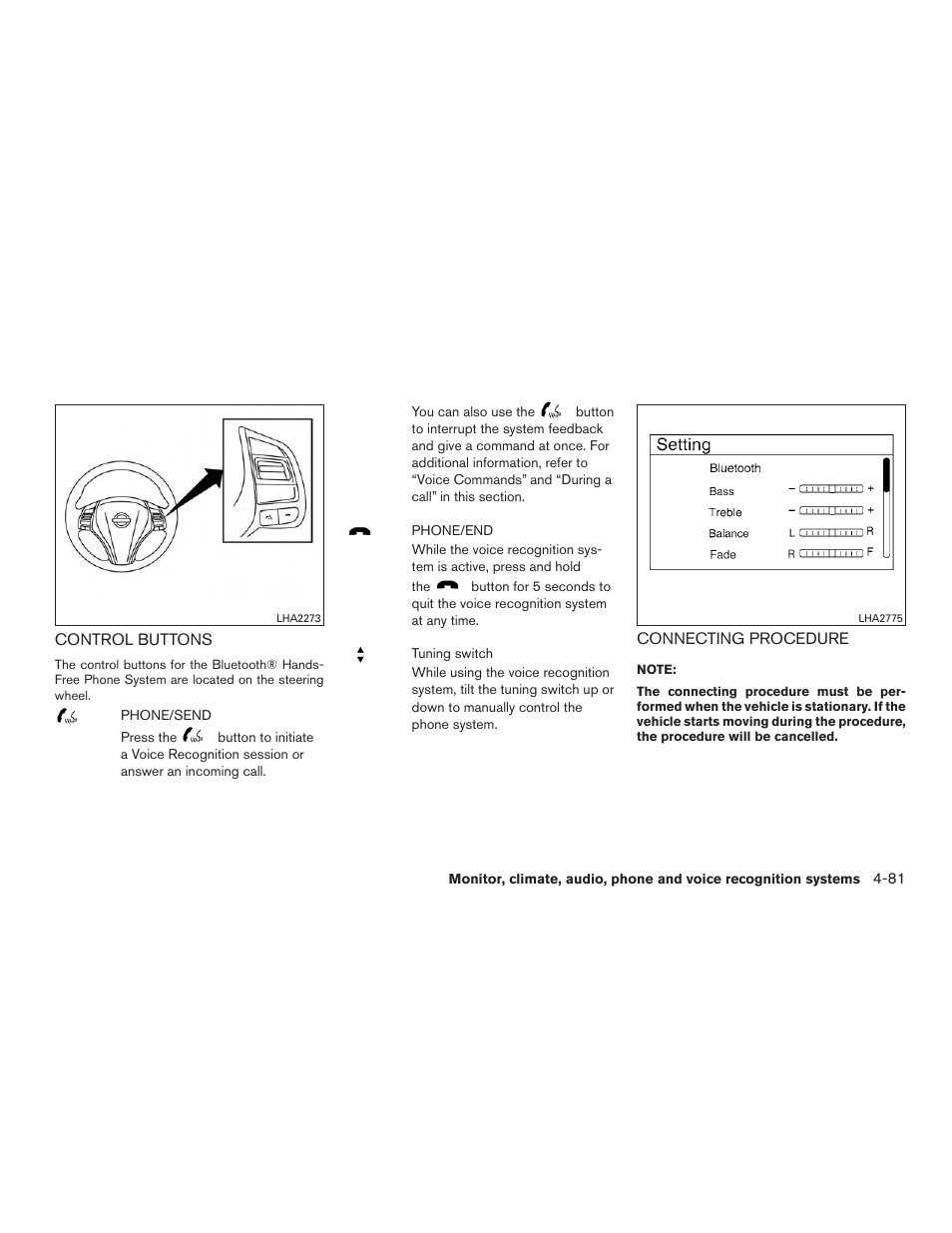 Control buttons -81 connecting procedure -81 | NISSAN 2015 Rogue - Owner's Manual User Manual | Page 258 / 440