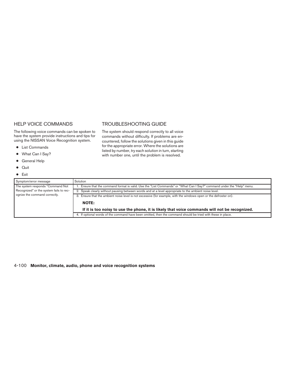 Help voice commands, Troubleshooting guide | NISSAN 2015 Rogue - Owner's Manual User Manual | Page 277 / 440