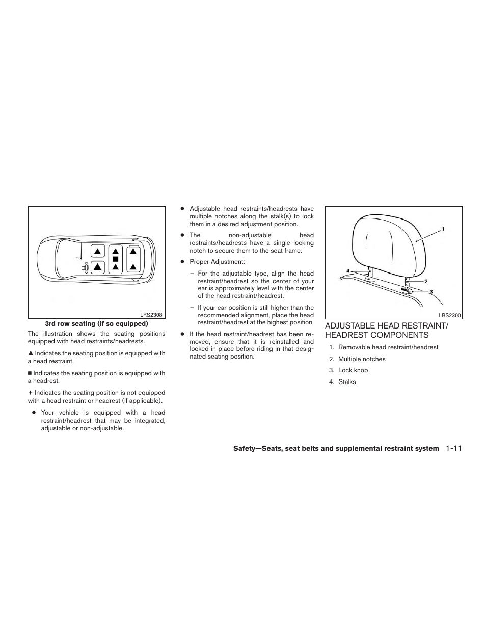 Adjustable head restraint/headrest components -11 | NISSAN 2015 Rogue - Owner's Manual User Manual | Page 30 / 440