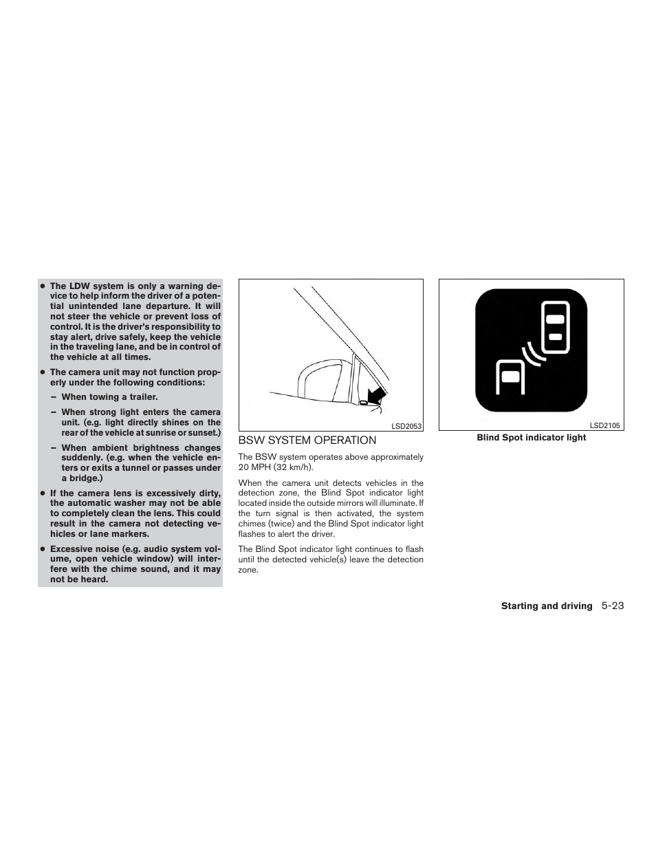 Bsw system operation -23 | NISSAN 2015 Rogue - Owner's Manual User Manual | Page 302 / 440