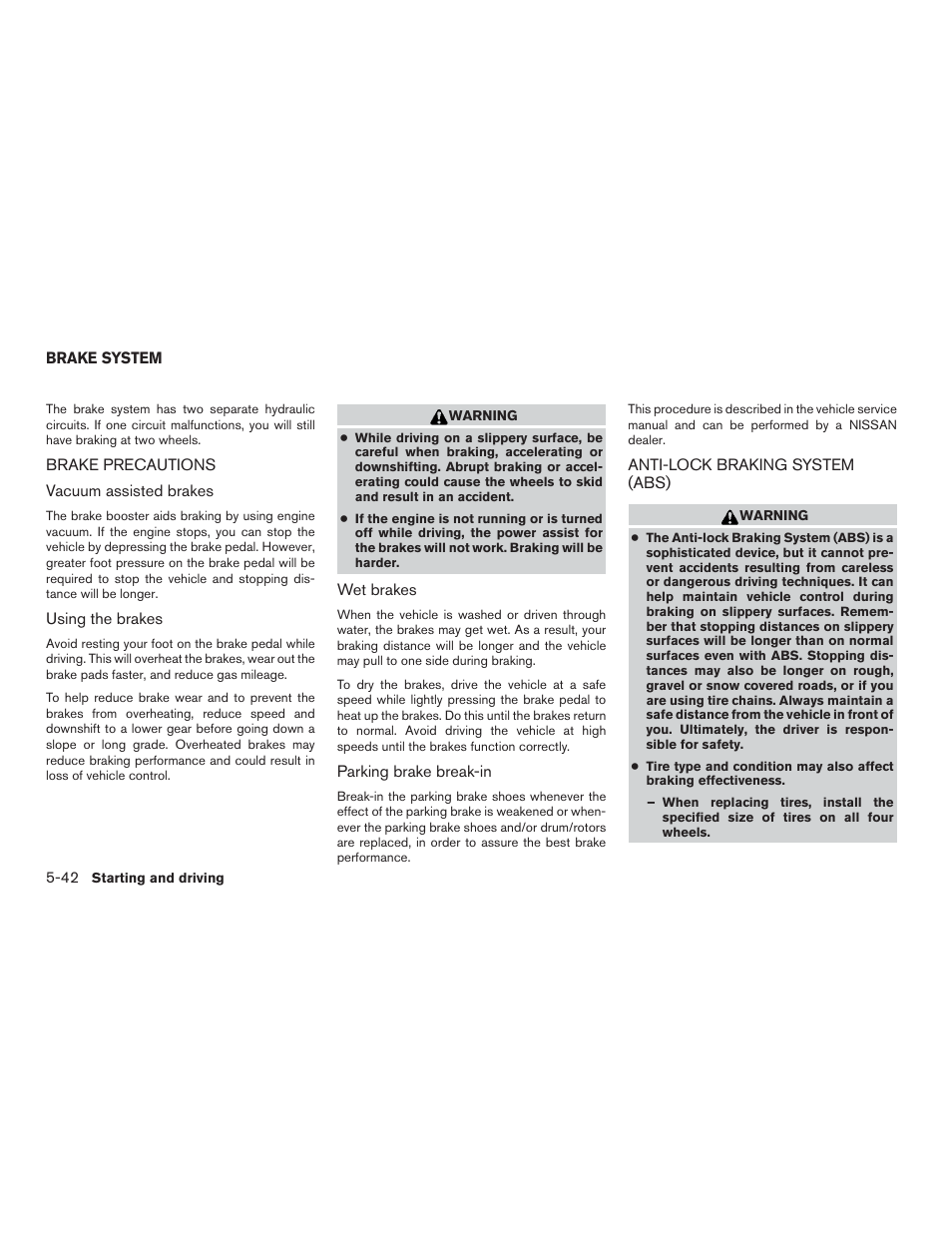 Brake system -42 | NISSAN 2015 Rogue - Owner's Manual User Manual | Page 321 / 440