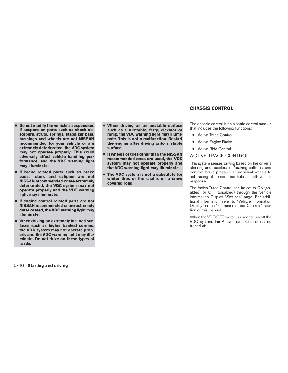 Chassis control -46, Active trace control -46 | NISSAN 2015 Rogue - Owner's Manual User Manual | Page 325 / 440