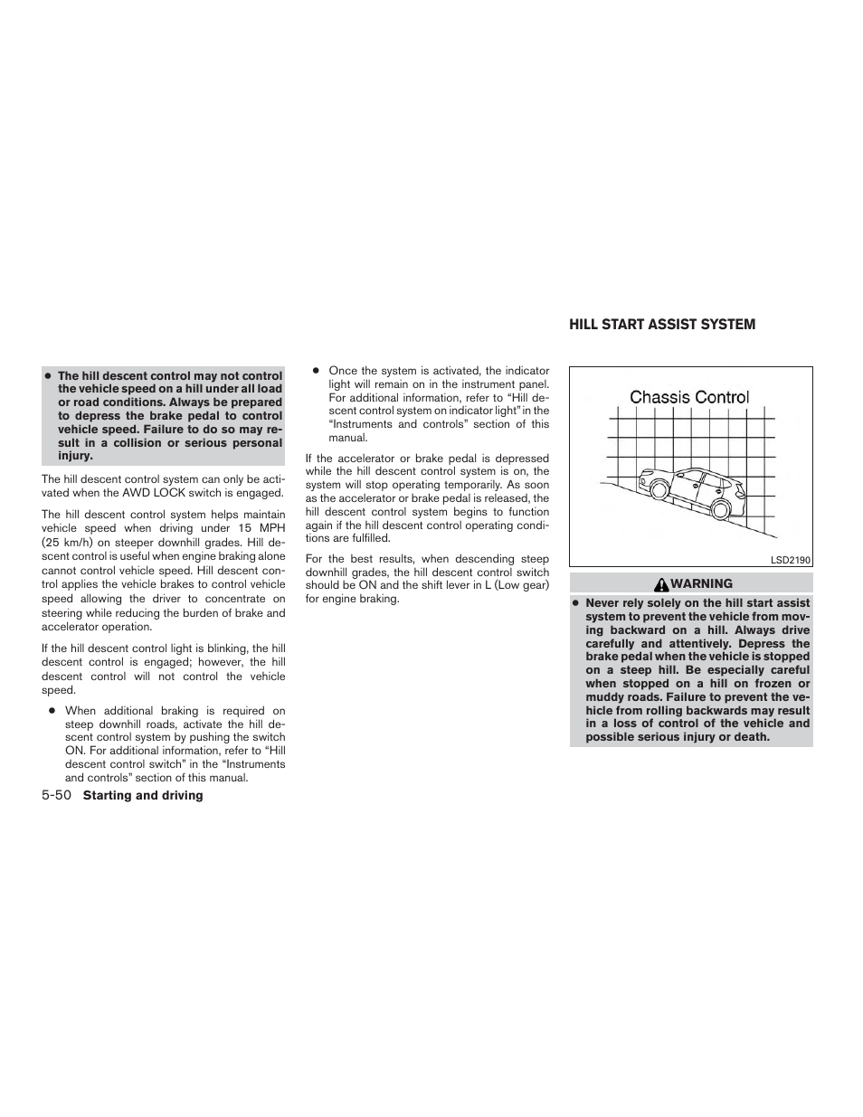 Hill start assist system -50 | NISSAN 2015 Rogue - Owner's Manual User Manual | Page 329 / 440