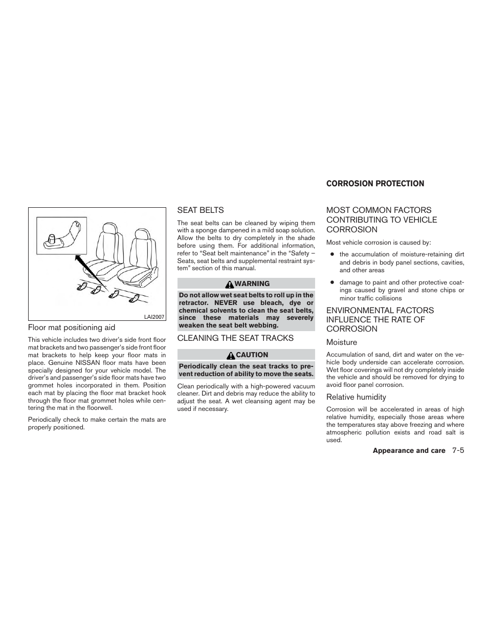 Seat belts -5 cleaning the seat tracks -5, Corrosion protection -5 | NISSAN 2015 Rogue - Owner's Manual User Manual | Page 354 / 440