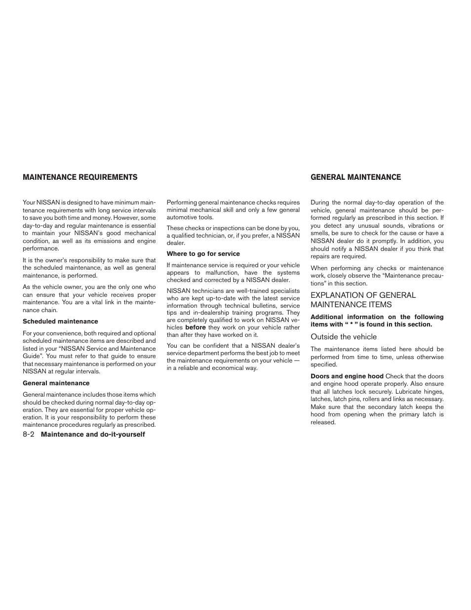 Maintenance requirements -2 general maintenance -2, Explanation of general maintenance items -2 | NISSAN 2015 Rogue - Owner's Manual User Manual | Page 357 / 440