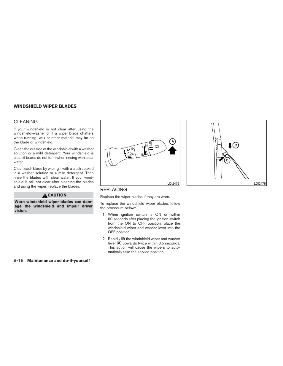 Windshield wiper blades -18, Cleaning -18 replacing -18 | NISSAN 2015 Rogue - Owner's Manual User Manual | Page 373 / 440