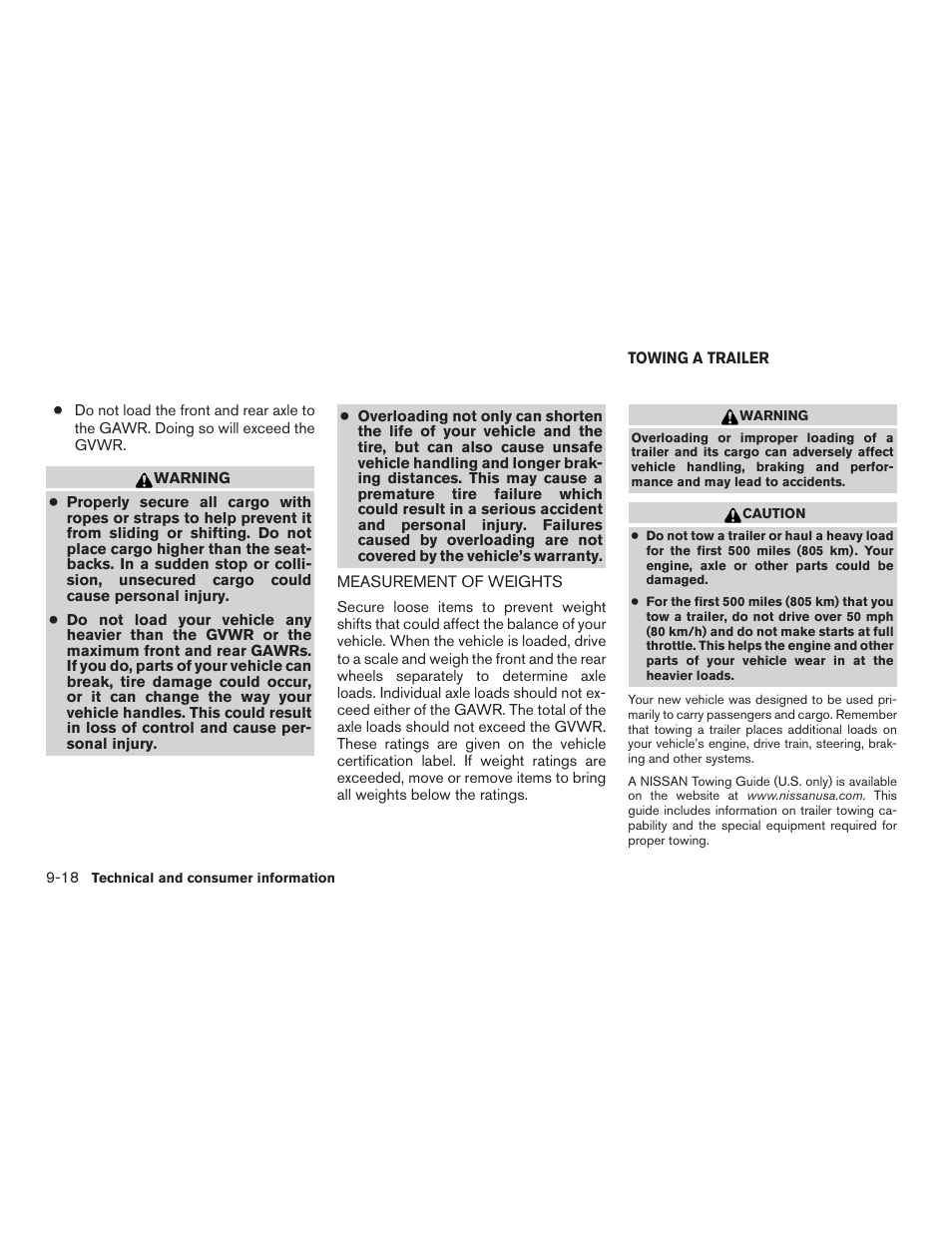 Measurement of weights -18, Towing a trailer -18 | NISSAN 2015 Rogue - Owner's Manual User Manual | Page 417 / 440