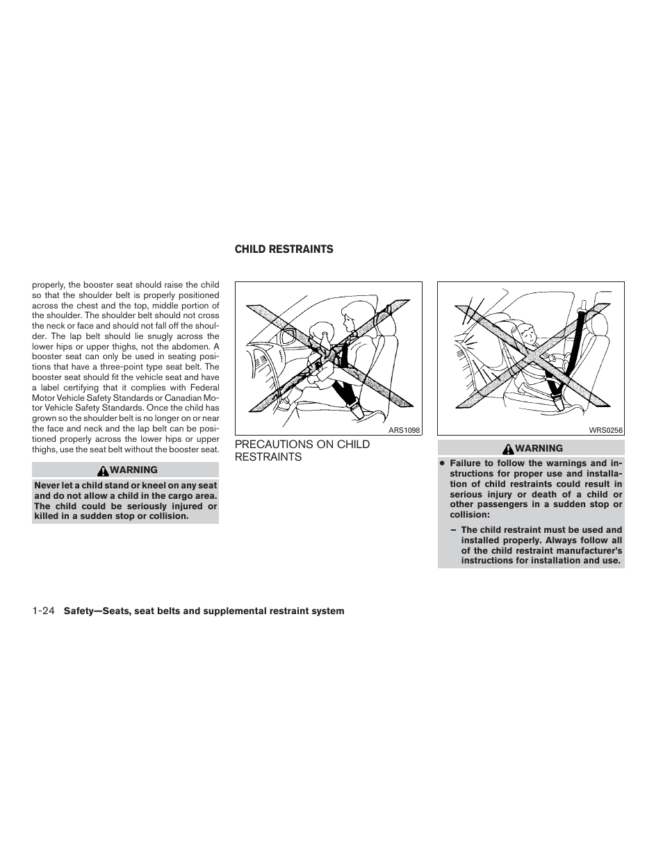 Child restraints -24, Precautions on child restraints -24 | NISSAN 2015 Rogue - Owner's Manual User Manual | Page 43 / 440