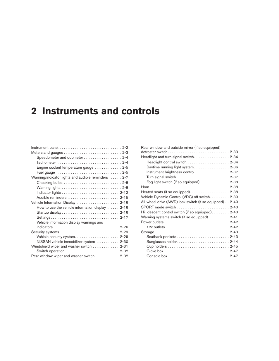 Instruments and controls, 2 instruments and controls | NISSAN 2015 Rogue - Owner's Manual User Manual | Page 85 / 440