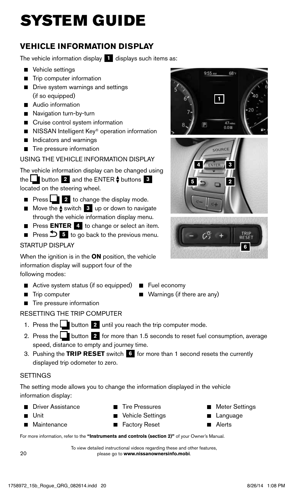 System guide, Vehicle information display | NISSAN 2015 Rogue - Quick Reference Guide User Manual | Page 22 / 32