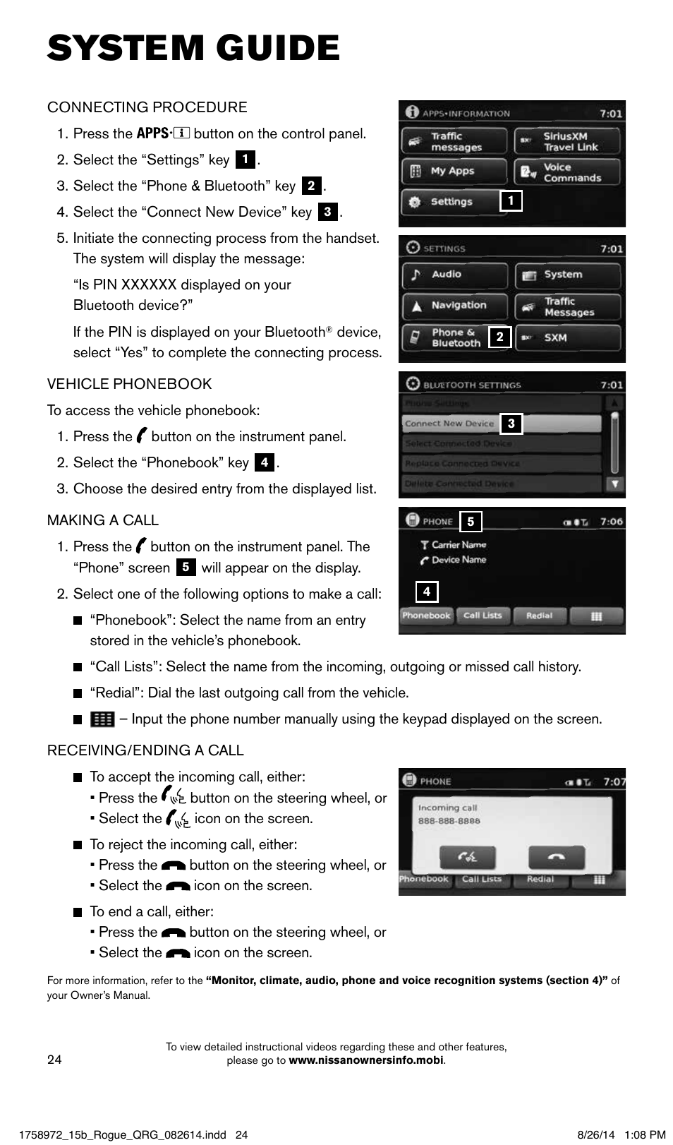 System guide | NISSAN 2015 Rogue - Quick Reference Guide User Manual | Page 26 / 32