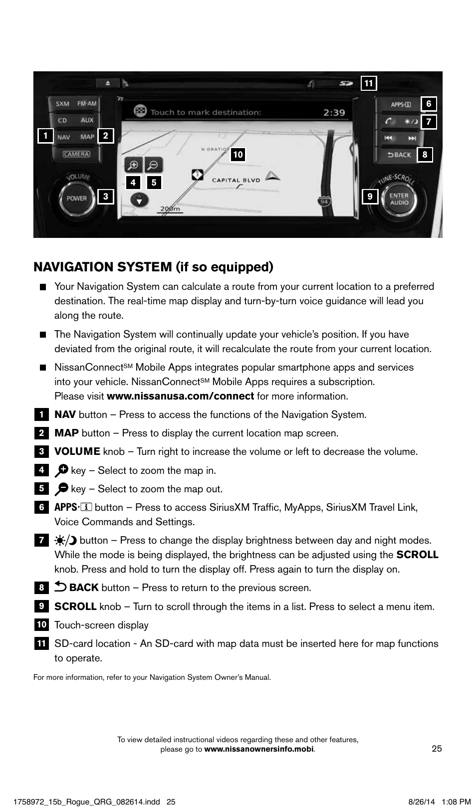 Navigation system (if so equipped) | NISSAN 2015 Rogue - Quick Reference Guide User Manual | Page 27 / 32