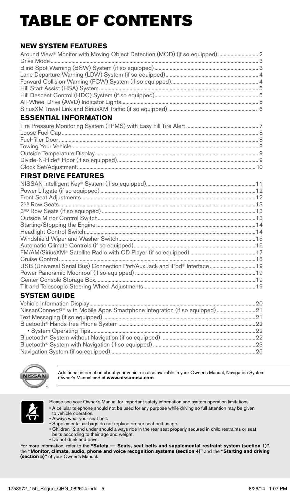 NISSAN 2015 Rogue - Quick Reference Guide User Manual | Page 3 / 32