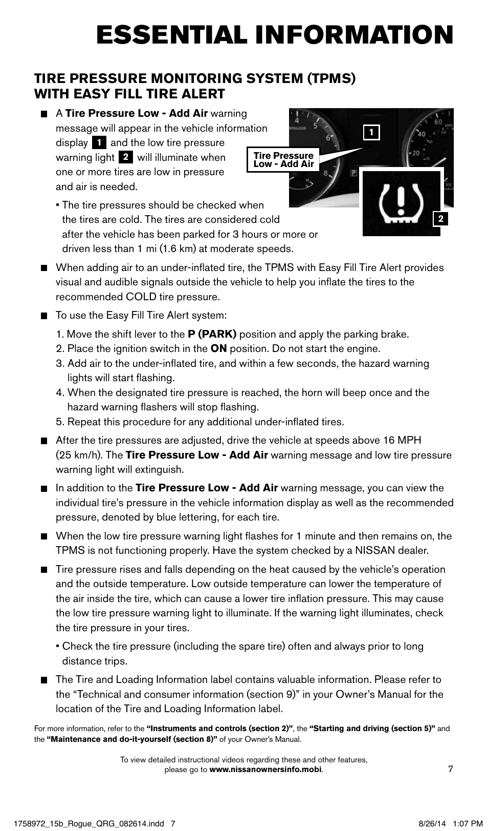 Essential information | NISSAN 2015 Rogue - Quick Reference Guide User Manual | Page 9 / 32