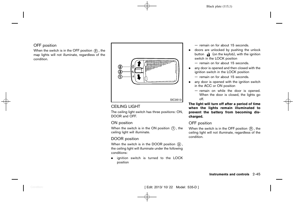 Ceiling light -45 | NISSAN 2014 Rogue Select - Owner's Manual User Manual | Page 117 / 323