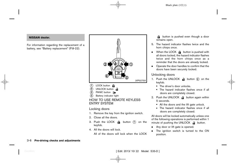 How to use remote keyless entry system -6 | NISSAN 2014 Rogue Select - Owner's Manual User Manual | Page 124 / 323