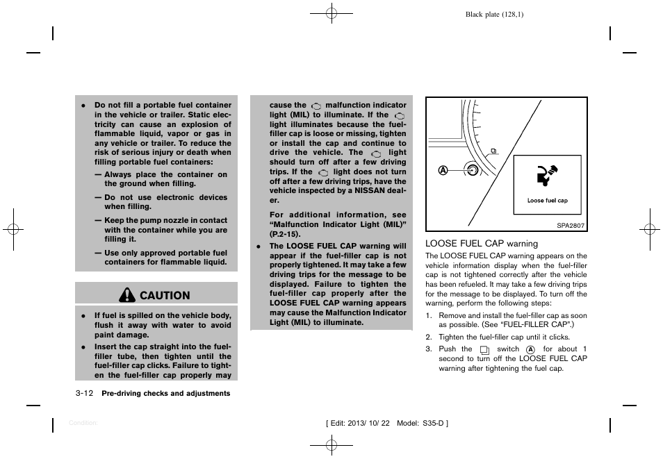 Caution | NISSAN 2014 Rogue Select - Owner's Manual User Manual | Page 130 / 323