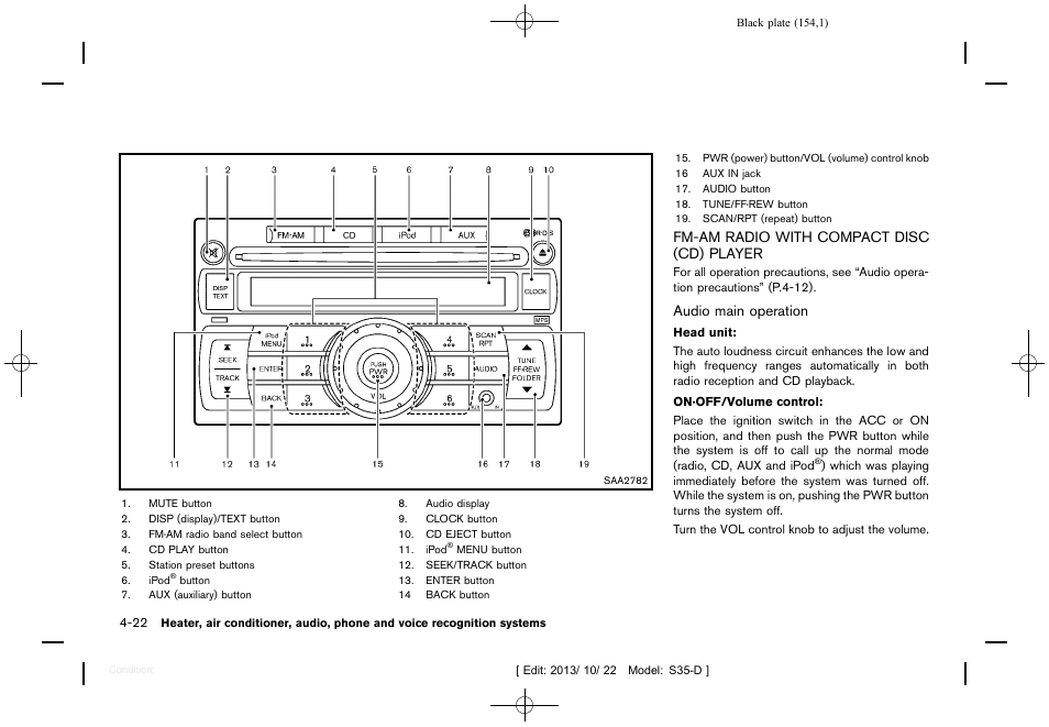 Fm-am radio with compact disc (cd) player -22 | NISSAN 2014 Rogue Select - Owner's Manual User Manual | Page 156 / 323