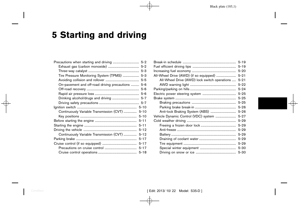 Starting and driving, 5 starting and driving | NISSAN 2014 Rogue Select - Owner's Manual User Manual | Page 187 / 323