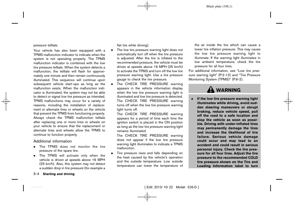 Warning | NISSAN 2014 Rogue Select - Owner's Manual User Manual | Page 190 / 323