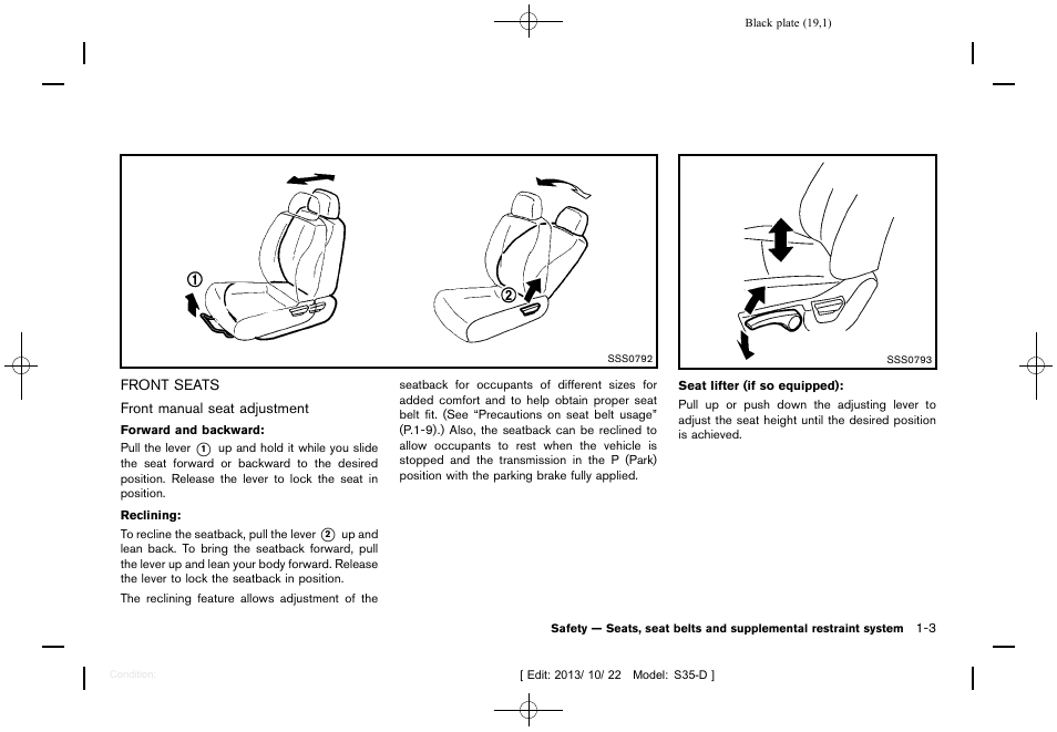 Front seats -3 | NISSAN 2014 Rogue Select - Owner's Manual User Manual | Page 21 / 323
