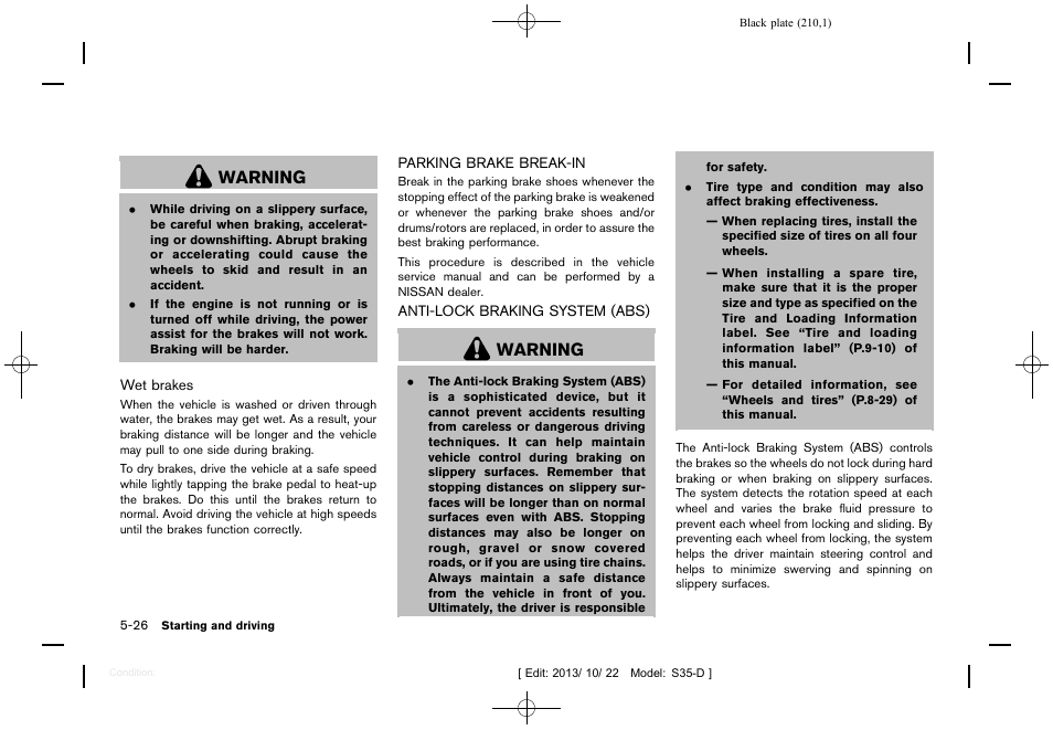 Warning | NISSAN 2014 Rogue Select - Owner's Manual User Manual | Page 212 / 323