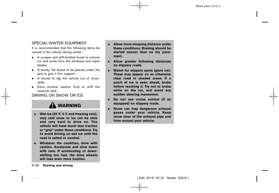 Warning | NISSAN 2014 Rogue Select - Owner's Manual User Manual | Page 216 / 323