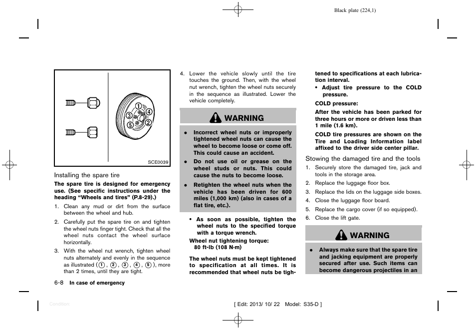 Warning | NISSAN 2014 Rogue Select - Owner's Manual User Manual | Page 226 / 323