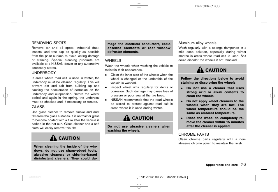 Caution | NISSAN 2014 Rogue Select - Owner's Manual User Manual | Page 239 / 323