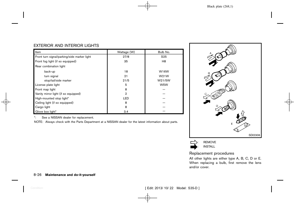 Exterior and interior lights -26 | NISSAN 2014 Rogue Select - Owner's Manual User Manual | Page 270 / 323