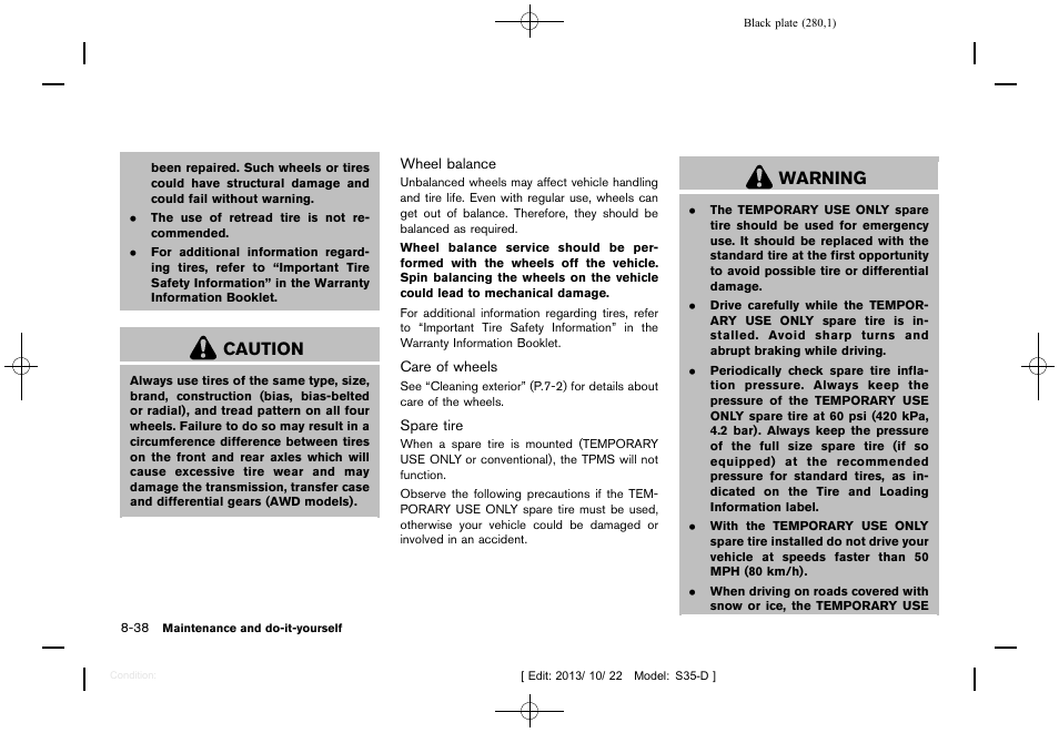 Caution, Warning | NISSAN 2014 Rogue Select - Owner's Manual User Manual | Page 282 / 323